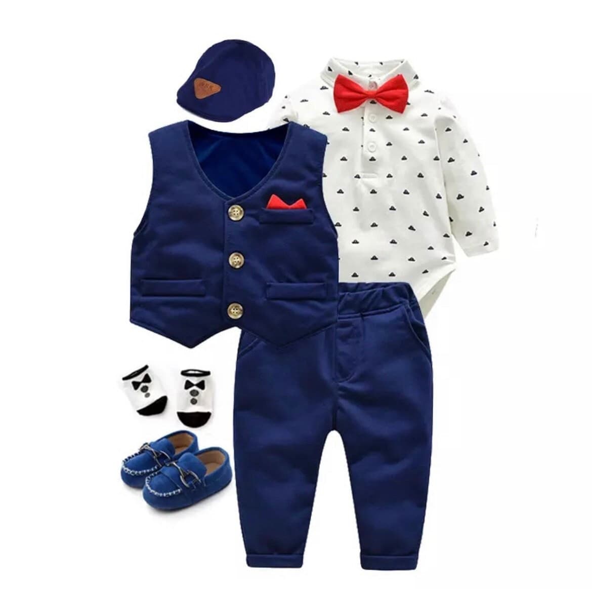 Baby Boy Formal Suit Set + Hat + Waistcoat.