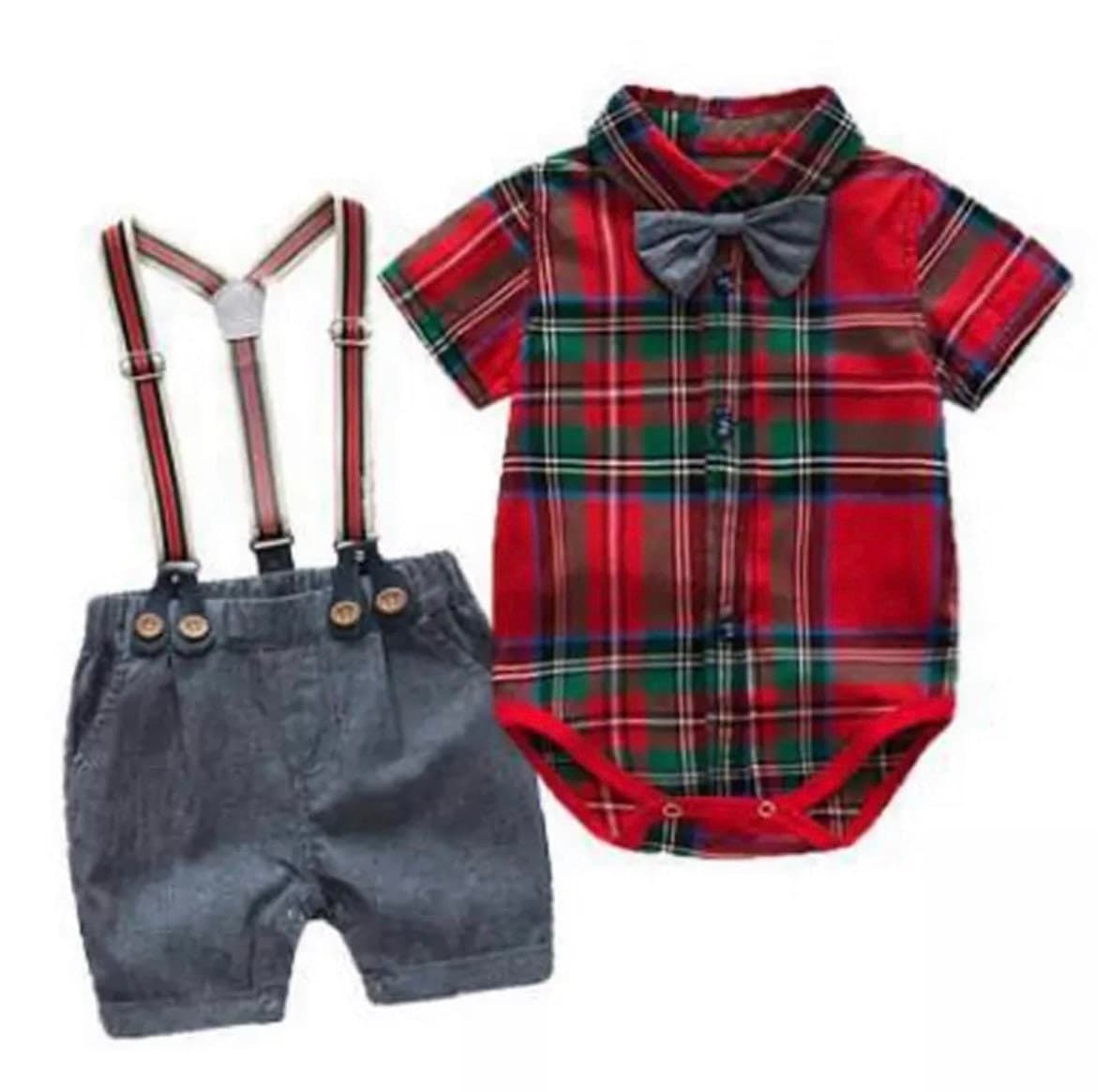Venice - Baby Boy Summer Suit Set with Shorts + Bowtie + Suspenders.