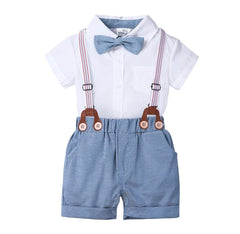 Short Sleeve Baby Boy Gentleman Suit with Bowtie , Newborn to 2 years.