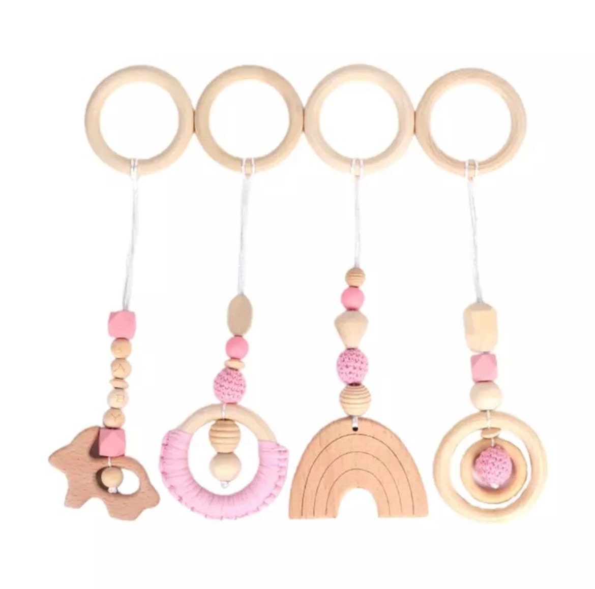 Wood Baby Montessori Gym & Toys-Gorgeous Wood Baby Play Gym Toys Set of 4These toys assist your babies fitness -perfect for lively babies and can exercise the child's physical coordination ability.-Bijou Bubs