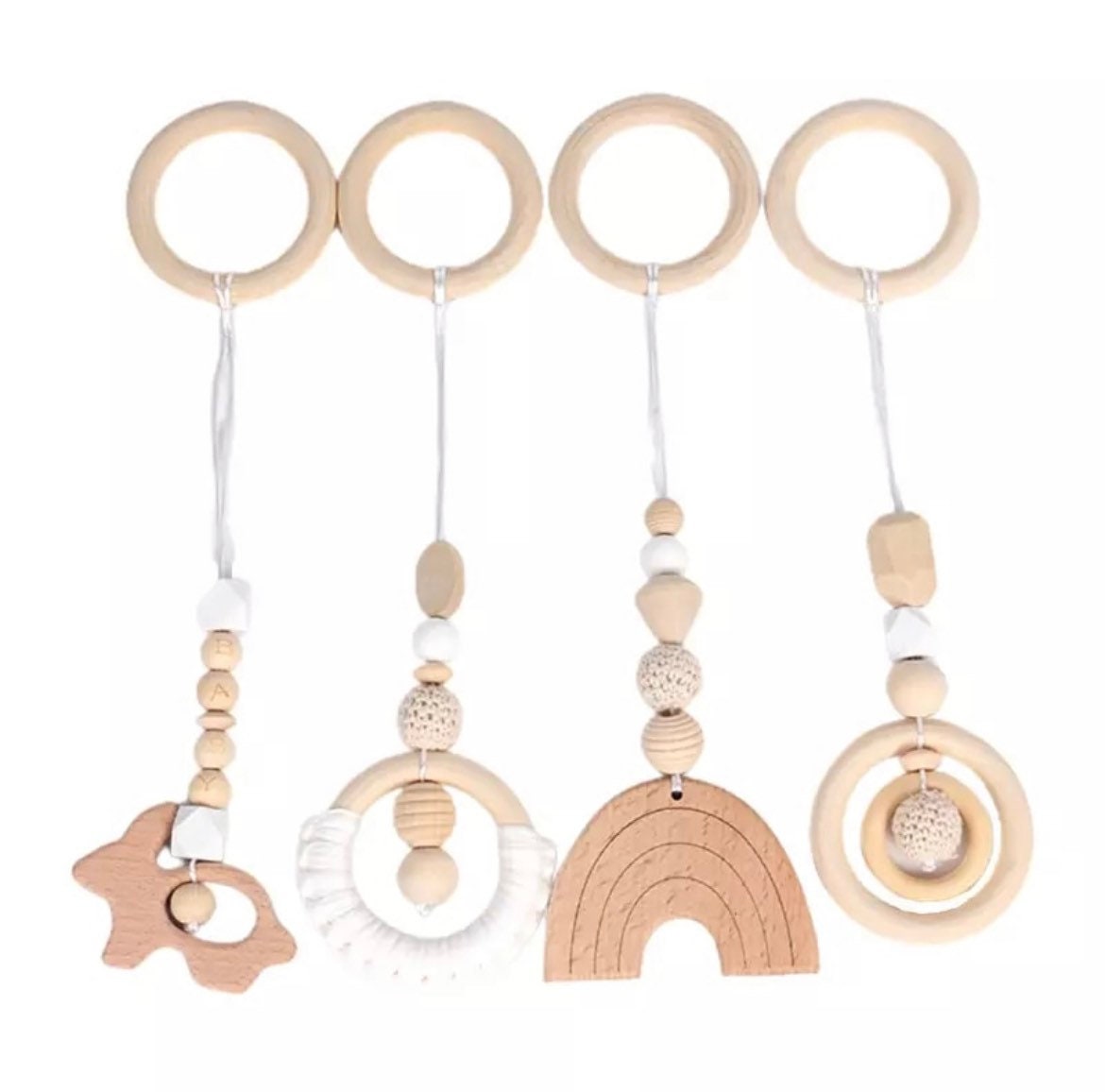 Wood Baby Montessori Gym & Toys-Gorgeous Wood Baby Play Gym Toys Set of 4These toys assist your babies fitness -perfect for lively babies and can exercise the child's physical coordination ability.-Bijou Bubs