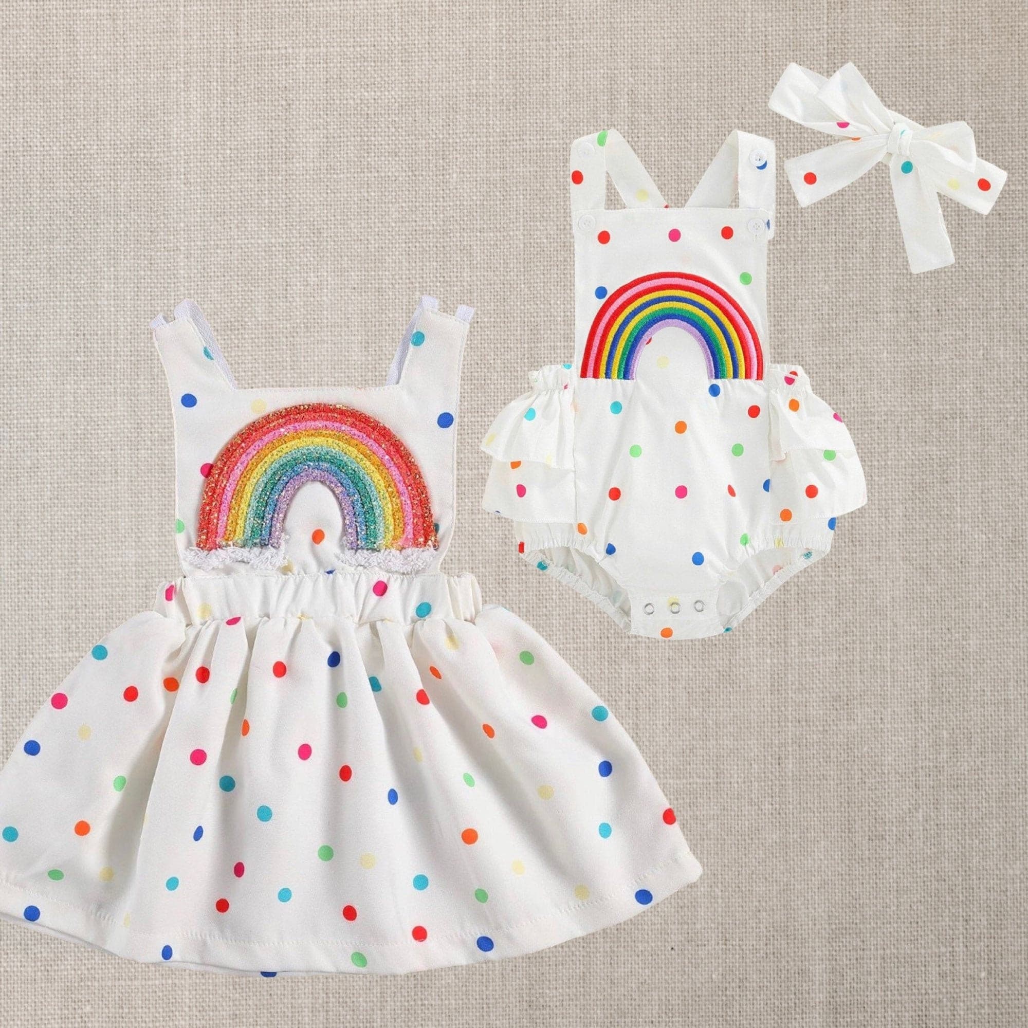 White Rainbow Polka Dot Dress.