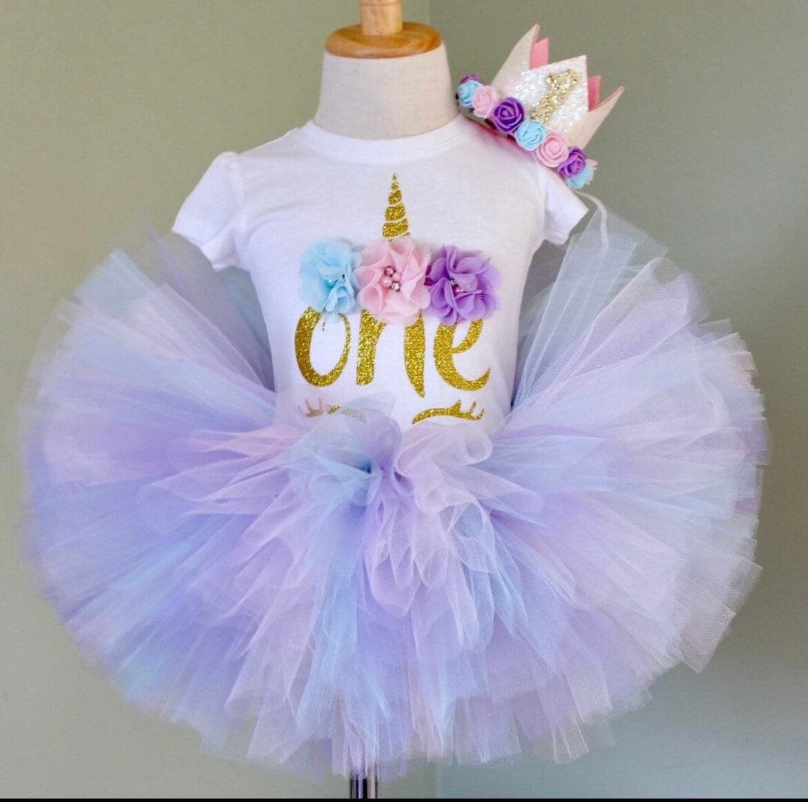 Pastel Multi Princess Unicorn Dress, Girls First Birthday Tutu Dress.