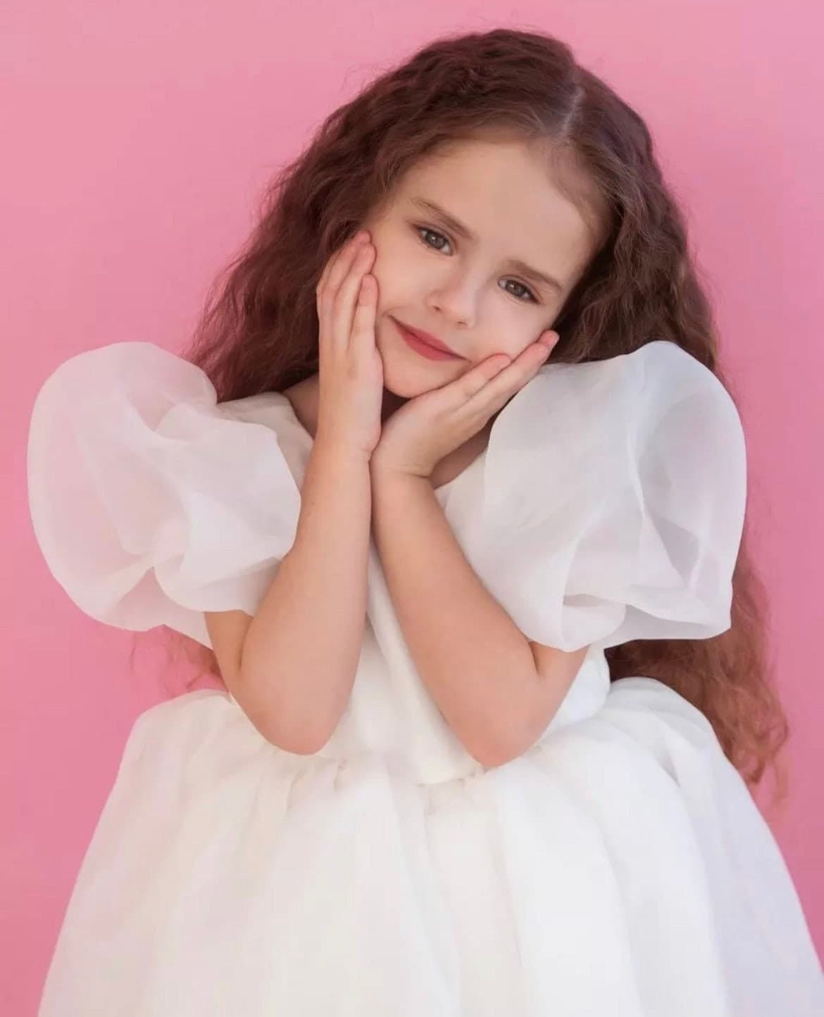 Girls Puff Sleeve Princess Dress.