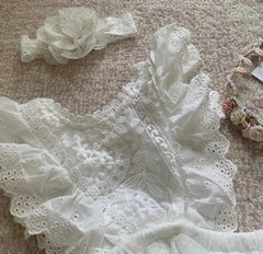 Tallulah - White Embroidered Lace Romper.