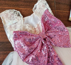 Elissa - Pink Princess Tulle Dress with Large Sequin Bow.