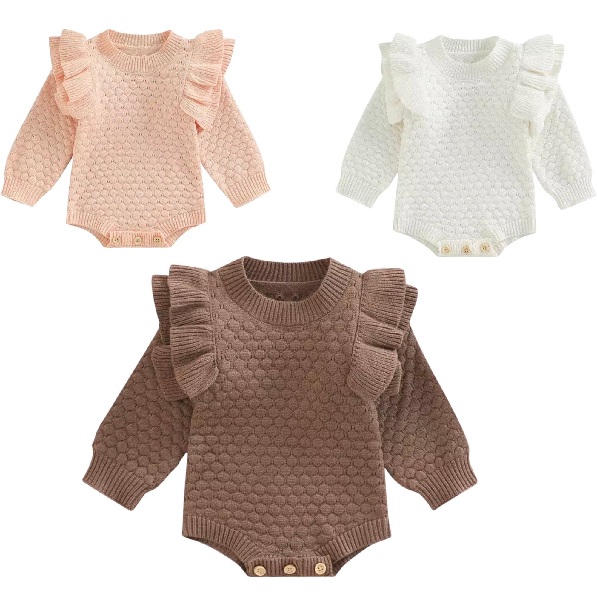 Bindi - Girls Knitted Ruffle Sleeve Romper.