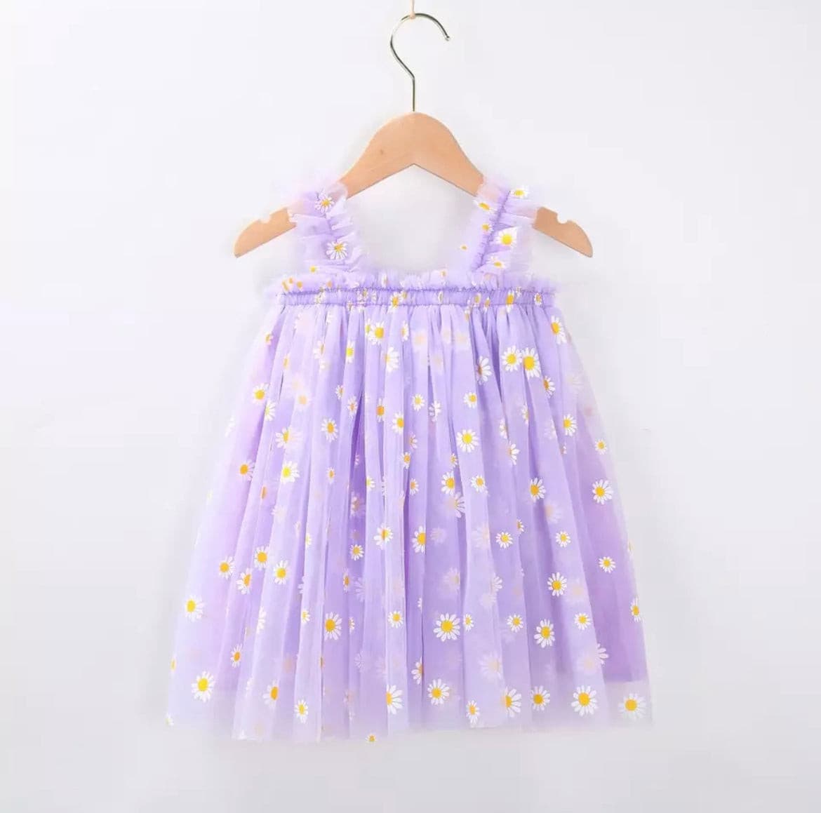 Girls Tulle Tutu Dress with Daisies - Violet Purple.