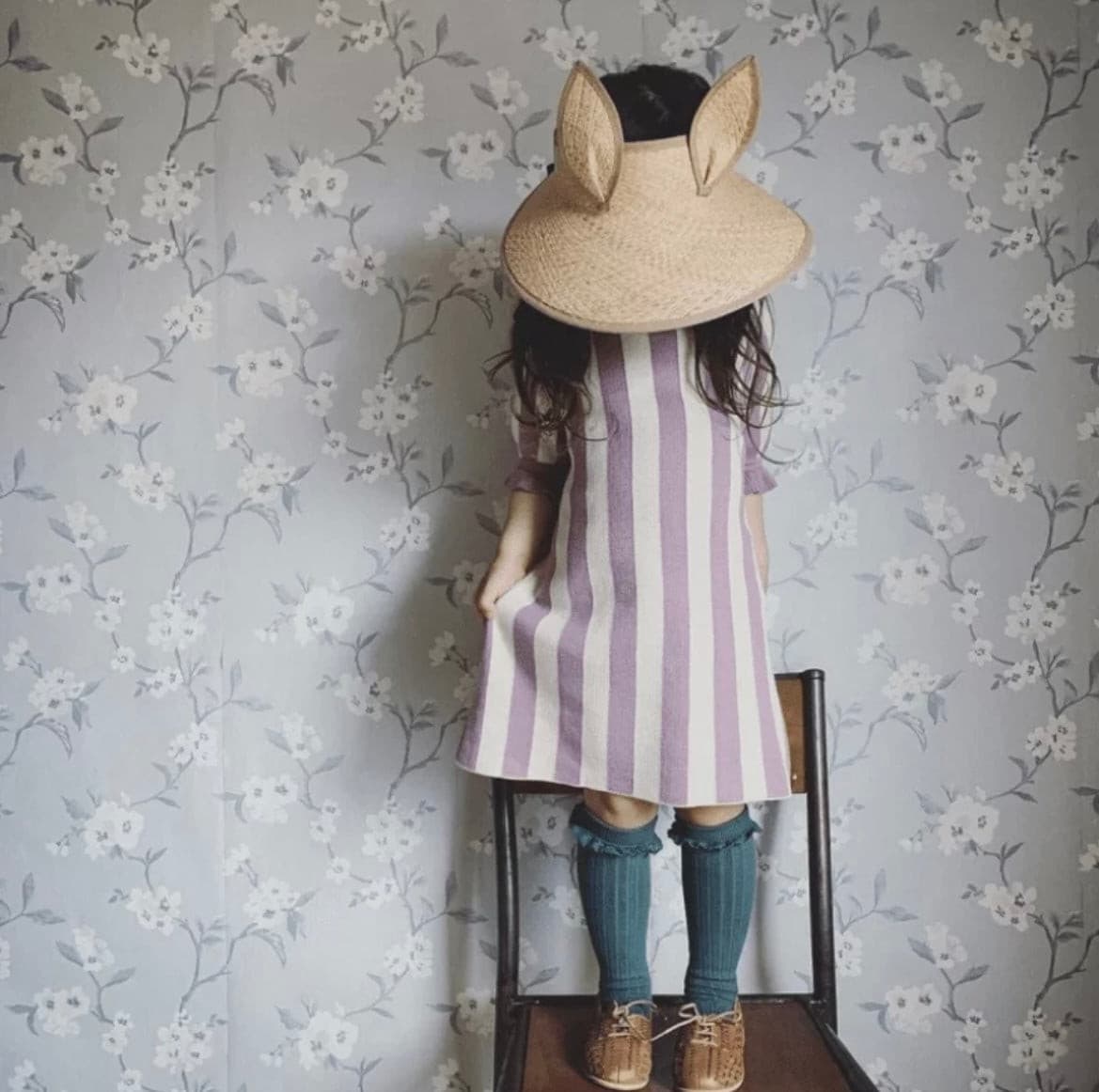 Girls 100% Cotton Knitted Stripe Dress - Lilac.
