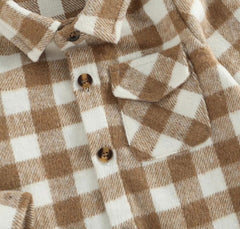 Boys Plaid Cotton Shirt - Grey & White Check.