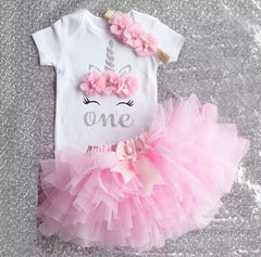 Pink Princess Unicorn Dress  - First Birthday , with headband.