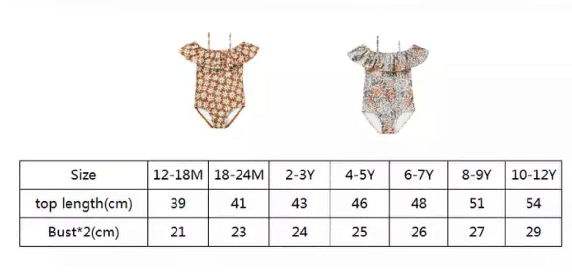 Toddler Girls Swimsuit , Floral + Frill, from 12 months-12 years.