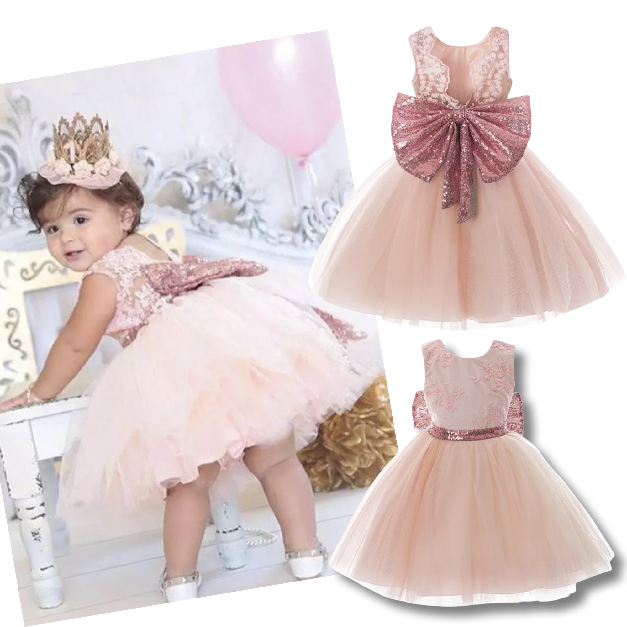 Elissa - Pink Princess Tulle Dress with Large Sequin Bow.