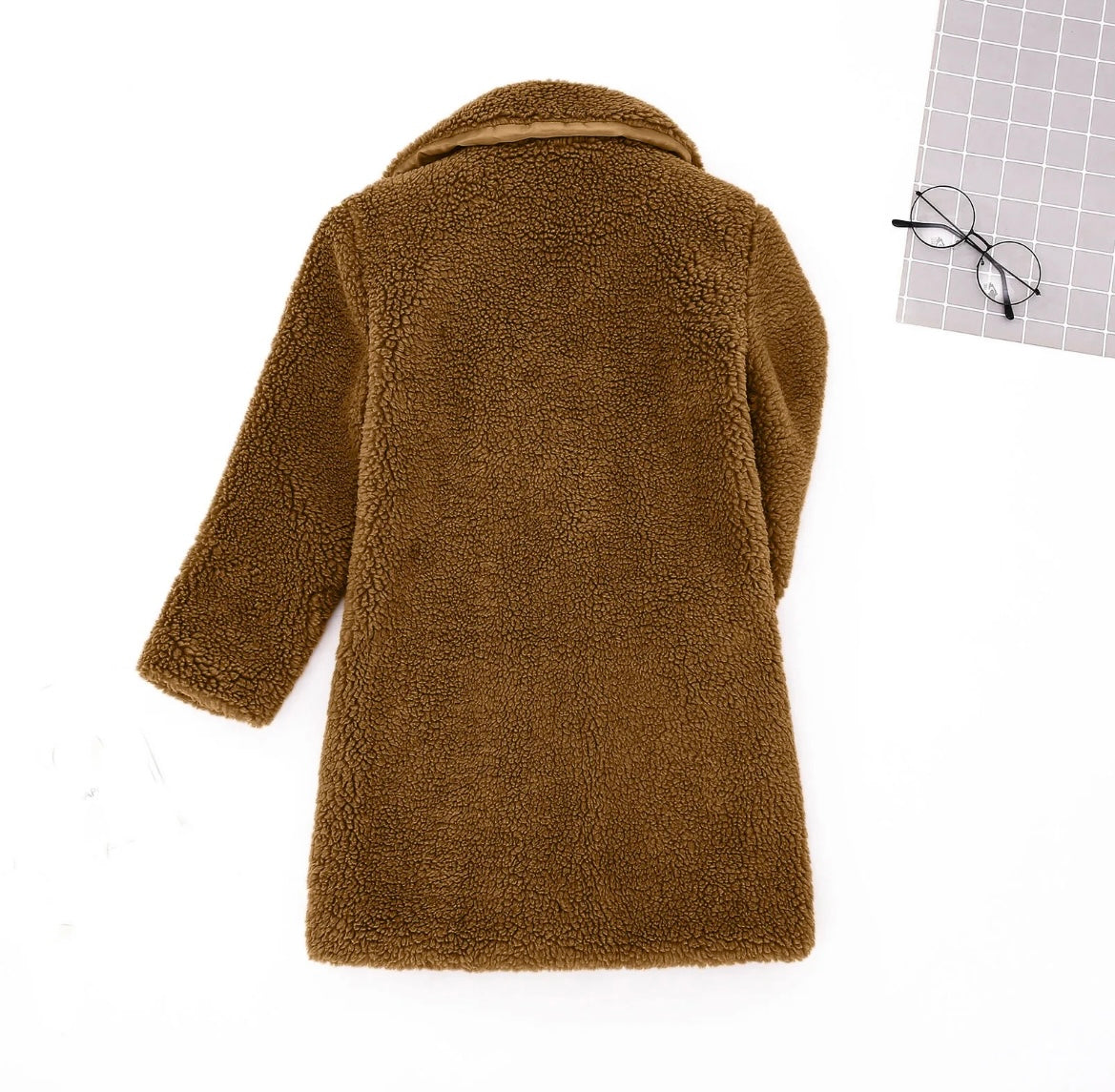 Girls Sherpa Coat - Coffee.