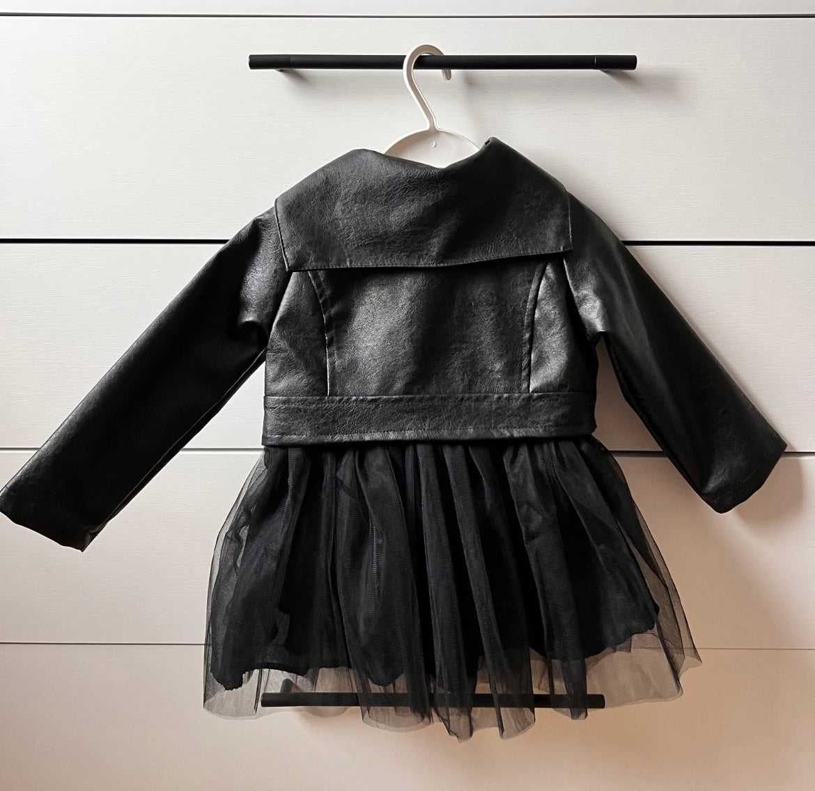 Black Rocker Tutu Dress with Leather Jacket in size 9 months to 5 years.