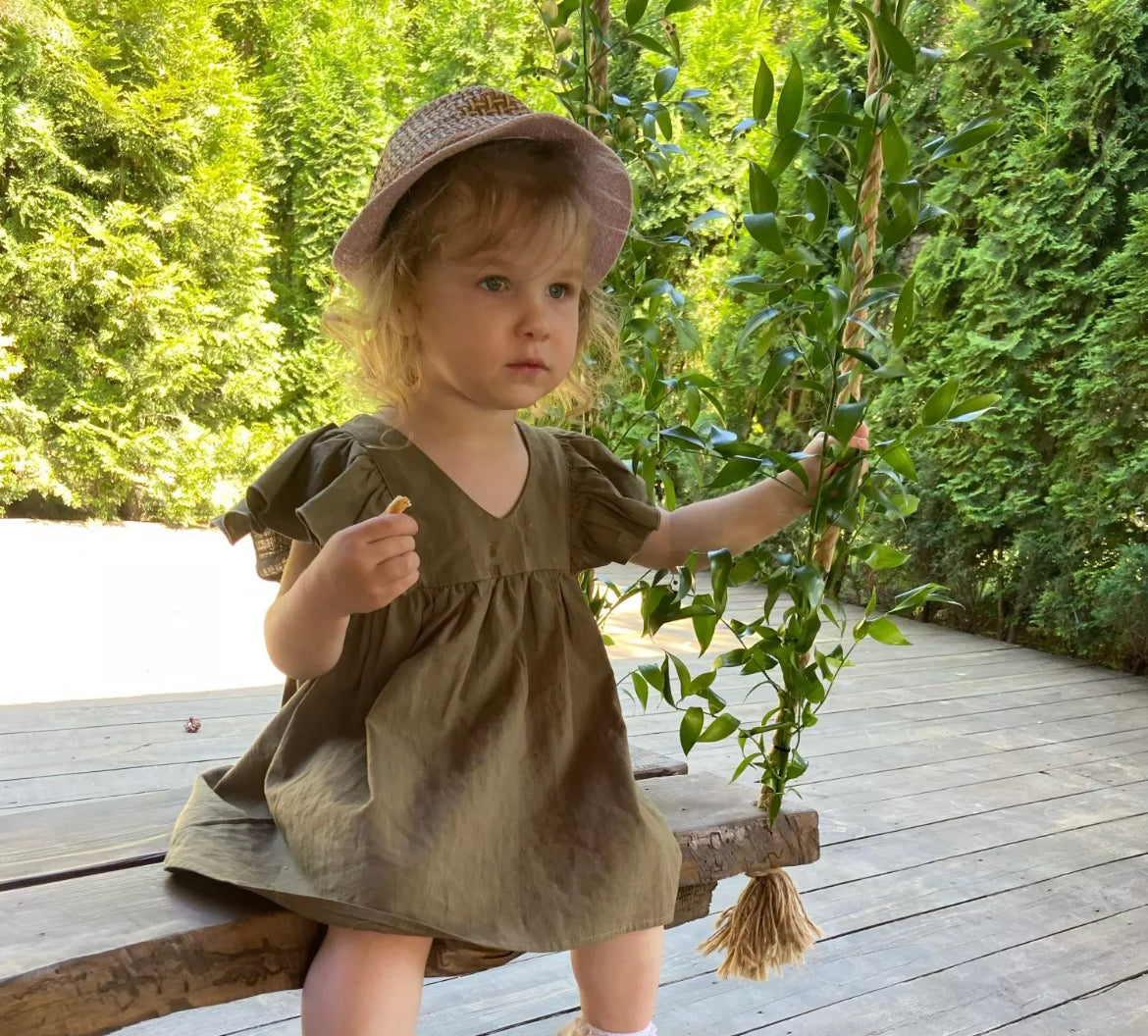 Baby Girl Linen Dress with Frills.