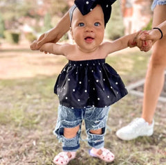 Polka Dot Top & Denim Jeans Set.