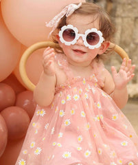 Girls Tulle Tutu Dress with Daisies - Violet Purple.