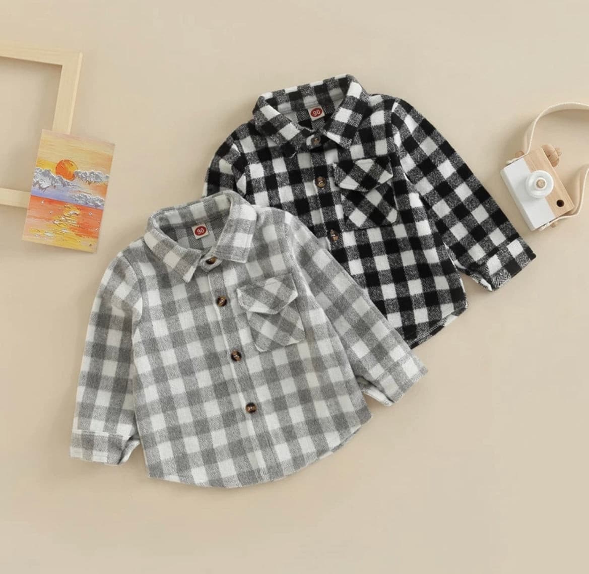 Boys Plaid Cotton Shirt - Black & White Check.