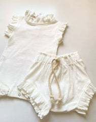 Baby Girls Short Sleeve Romper 2 piece Set, Soft Waffle Cotton.