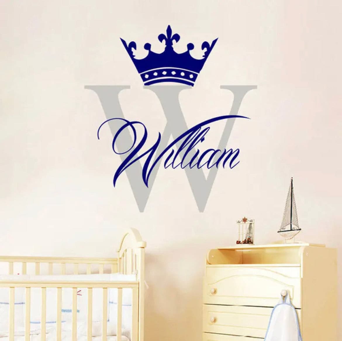 Personalised Nursery Wall Decals - Boy Prince Capital Letter + Name.