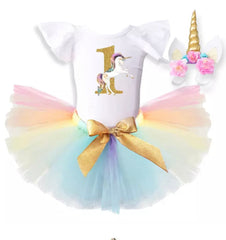 Glitter Unicorn Dress First Birthday Tutu Dress with Crown.