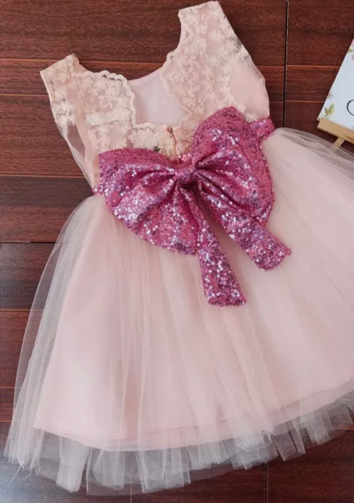 Elissa - Pink Princess Tulle Dress with Large Sequin Bow.