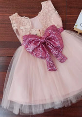 Elissa - Pink Princess Tulle Dress with Large Sequin Bow.