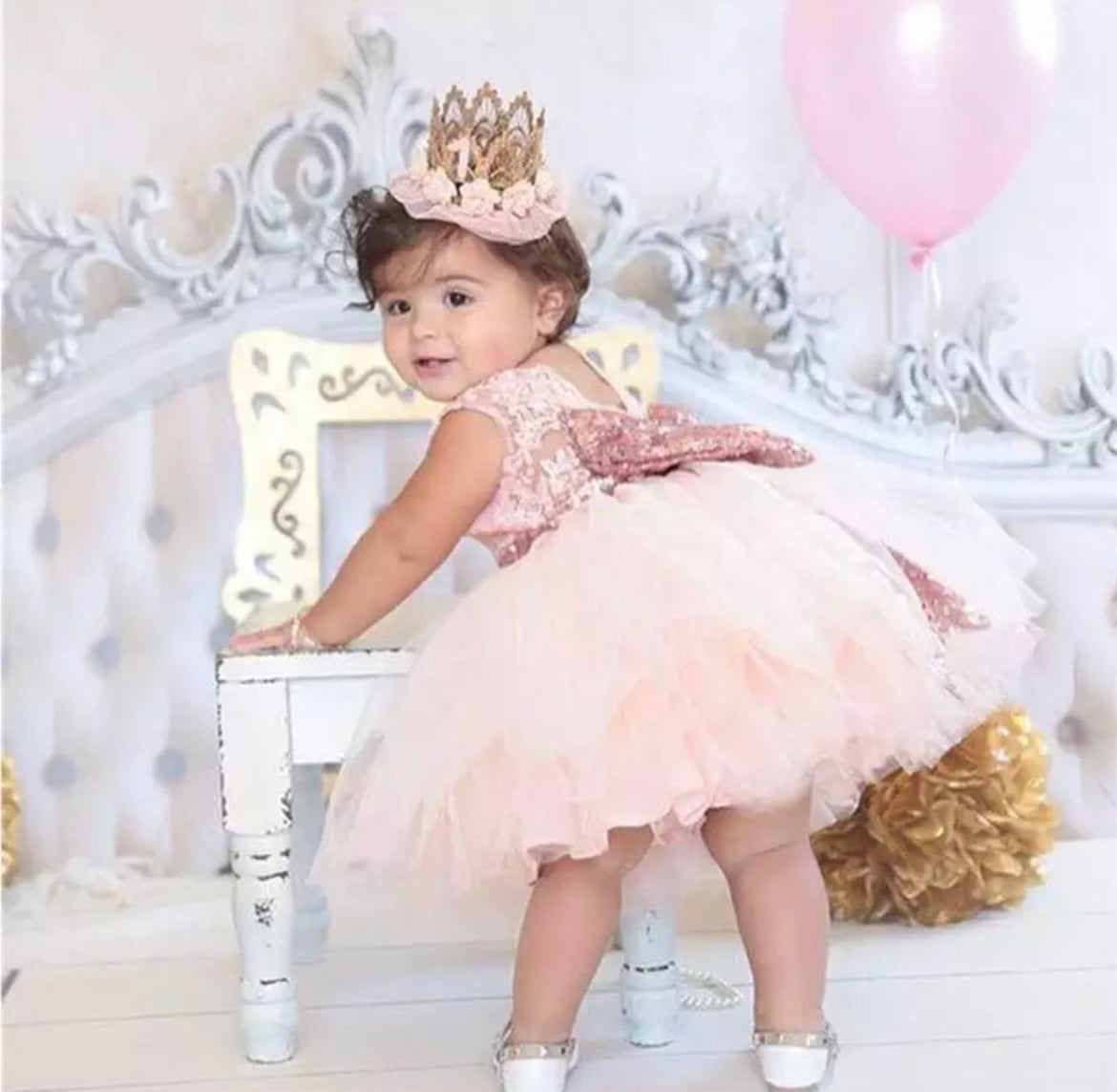 Elissa - Pink Princess Tulle Dress with Large Sequin Bow.