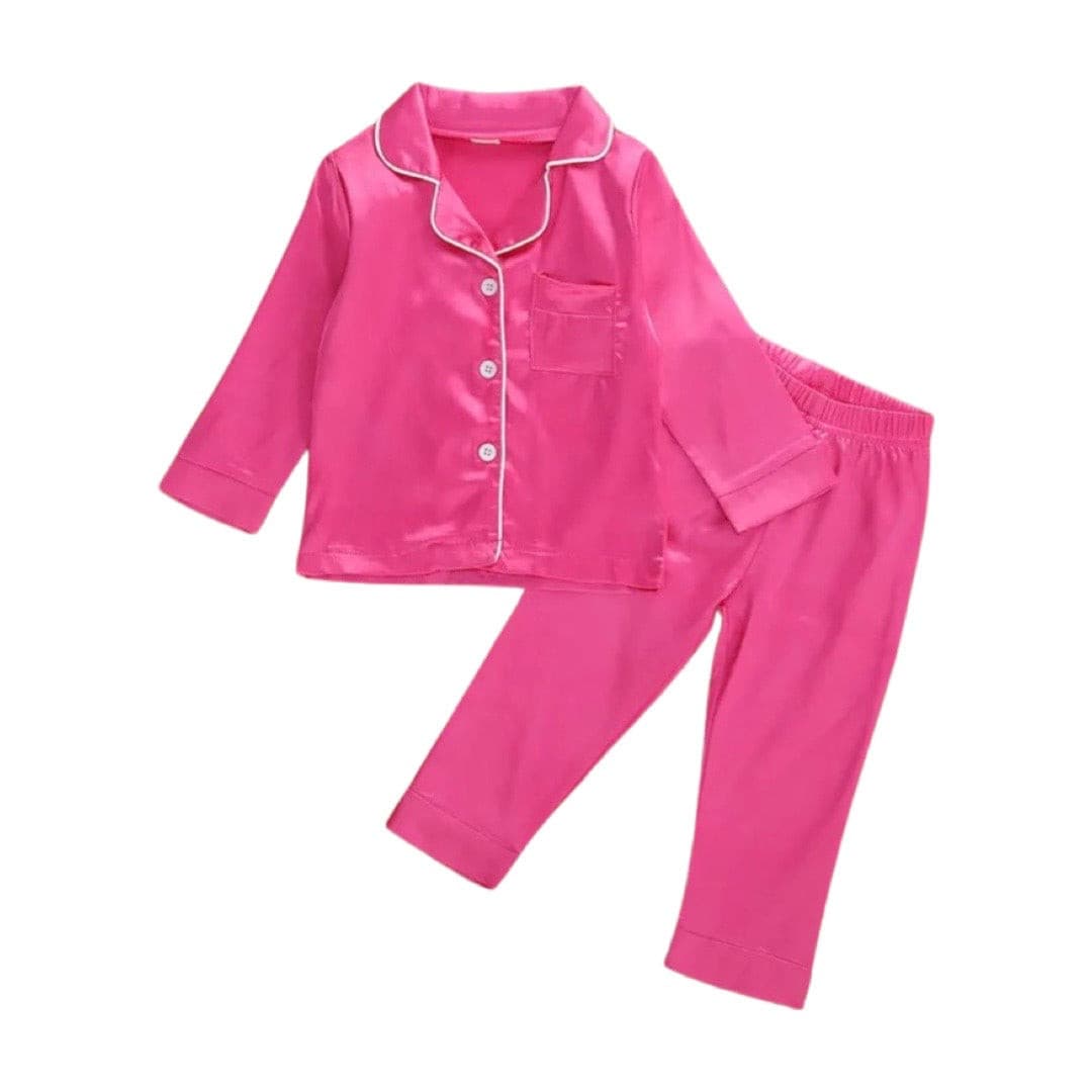 Kids Baby Satin Pyjamas - Bright Pink.