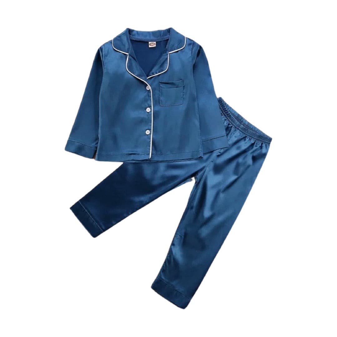 Kids Baby Satin Pyjamas - Dark Blue.