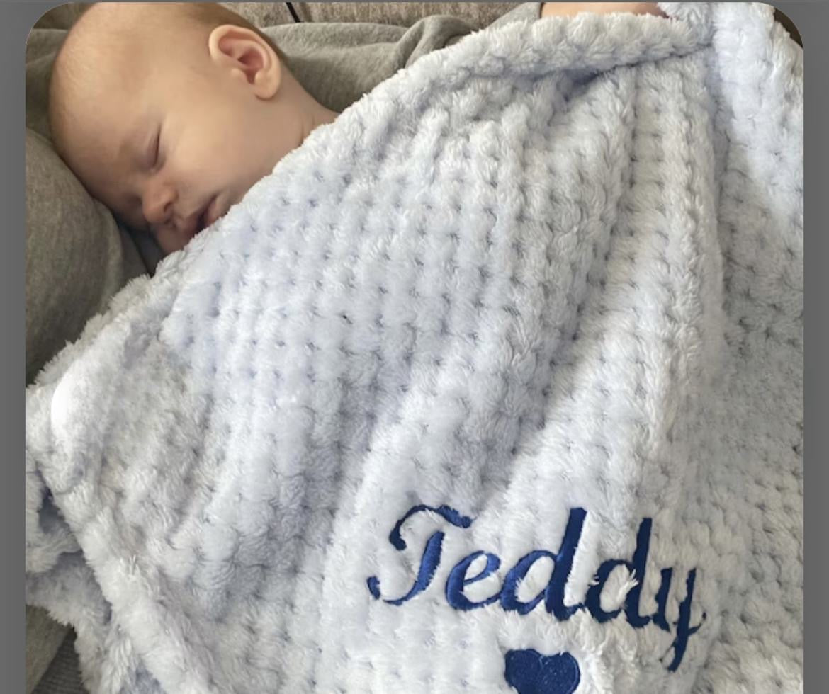 Super Soft Embroidered Personalised Baby Blanket.