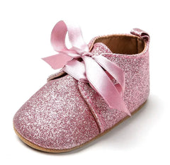 Glitterati- Pink Glitter Baby Shoes - First Walker Vegan Leaher with Velcro Straps.