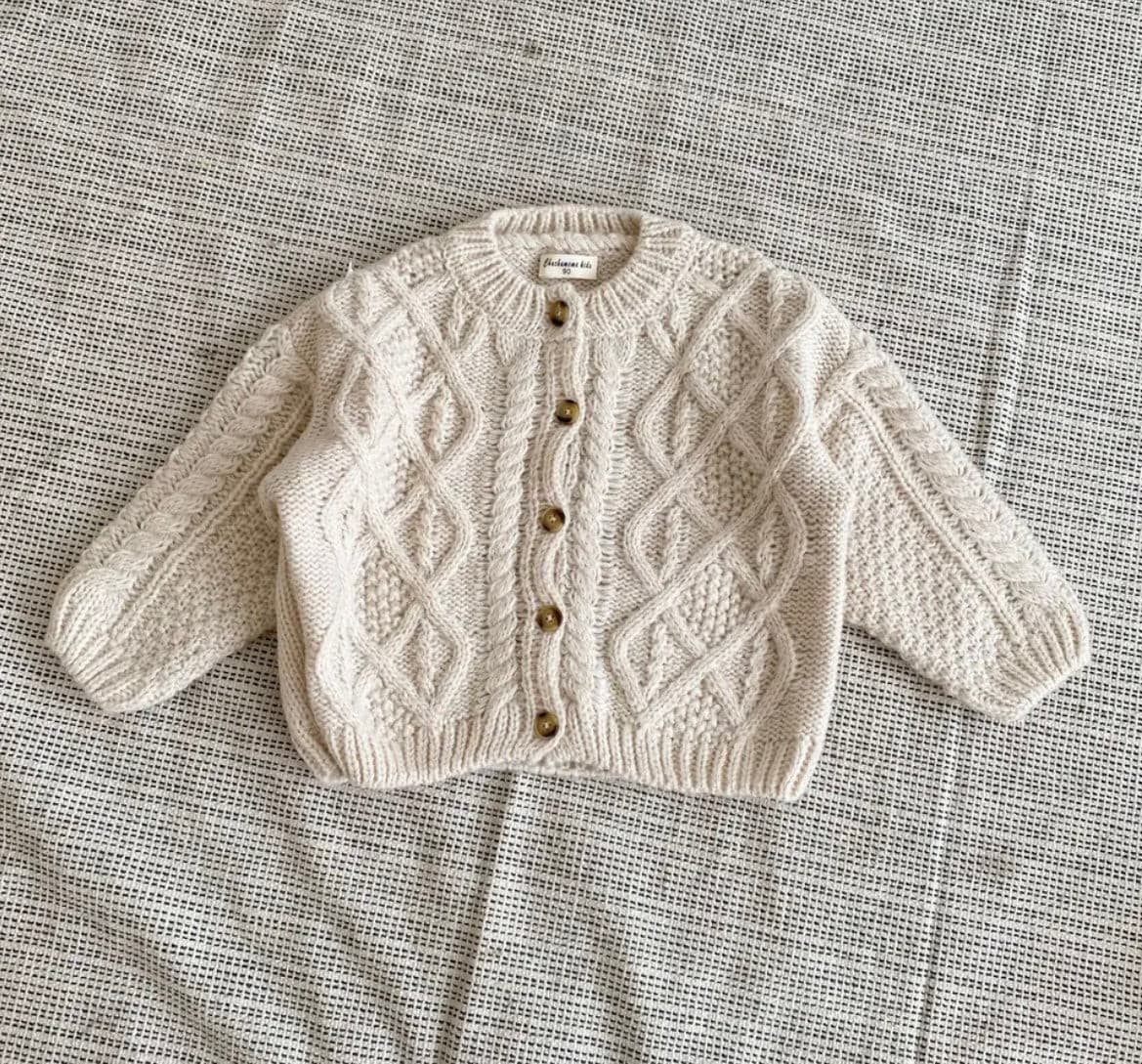 Knitted Crochet  Cardigan Jumper - Oatmeal.