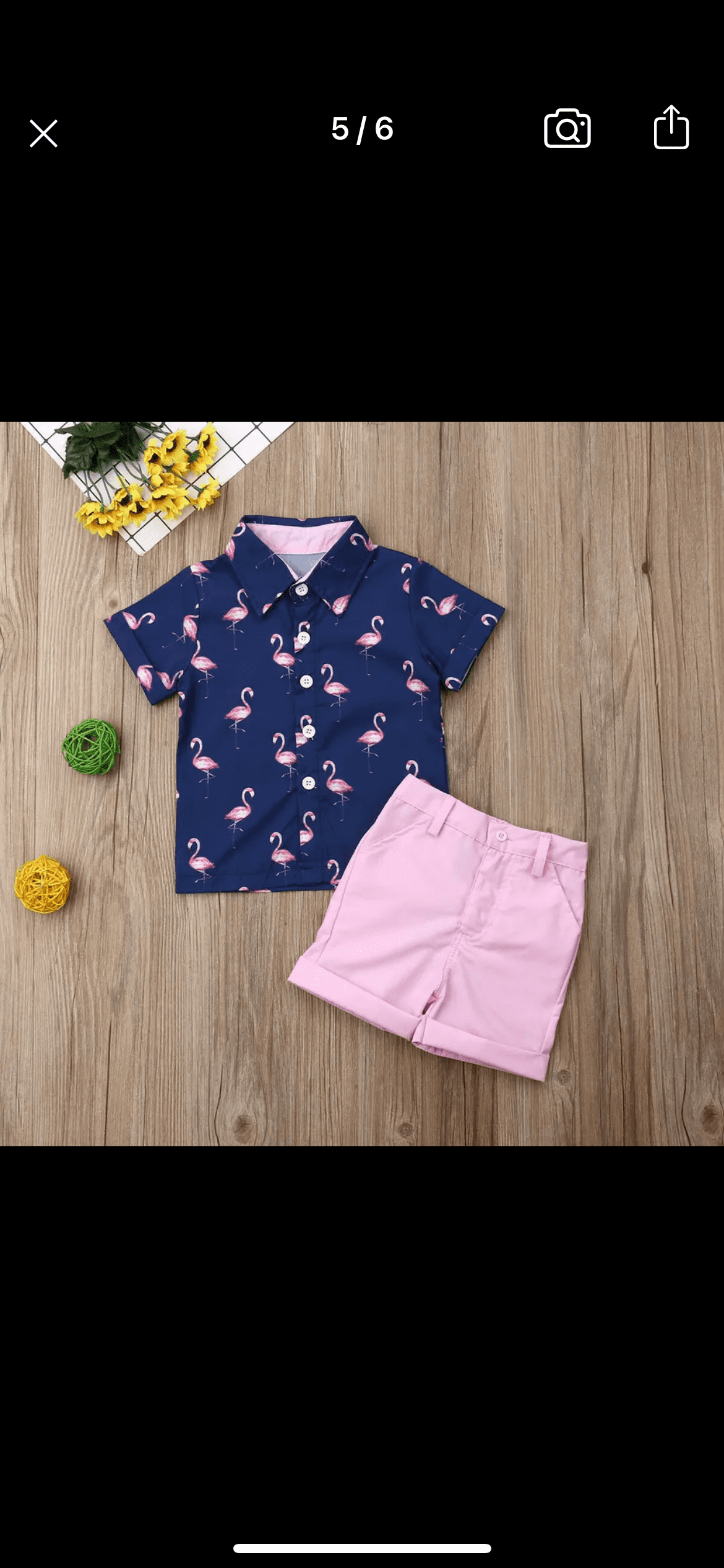 Boys Flamingo Button Shirt & Pink Shorts Set.