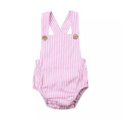 Striped Summer Romper - Pink & White.