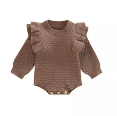 Bindi - Girls Knitted Ruffle Sleeve Romper.