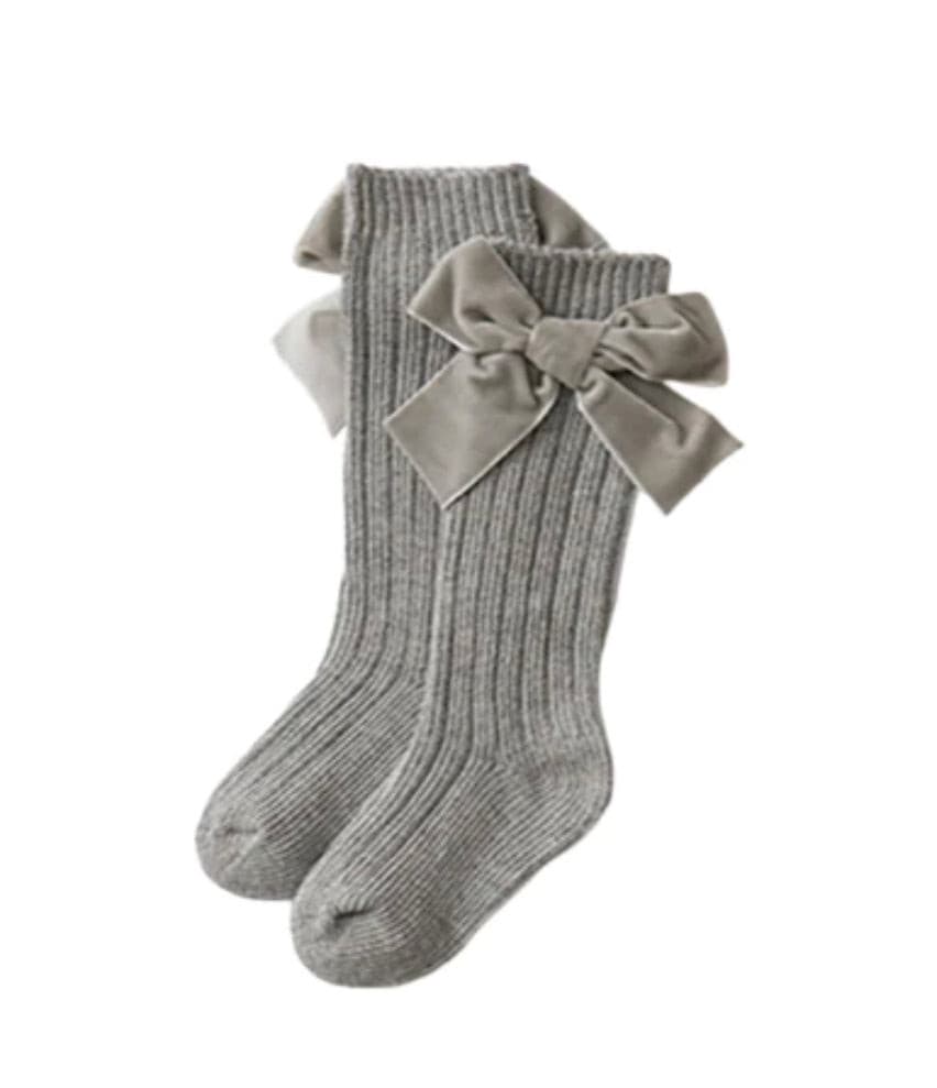 Valentina - Velvet Bow Baby Socks - Grey.