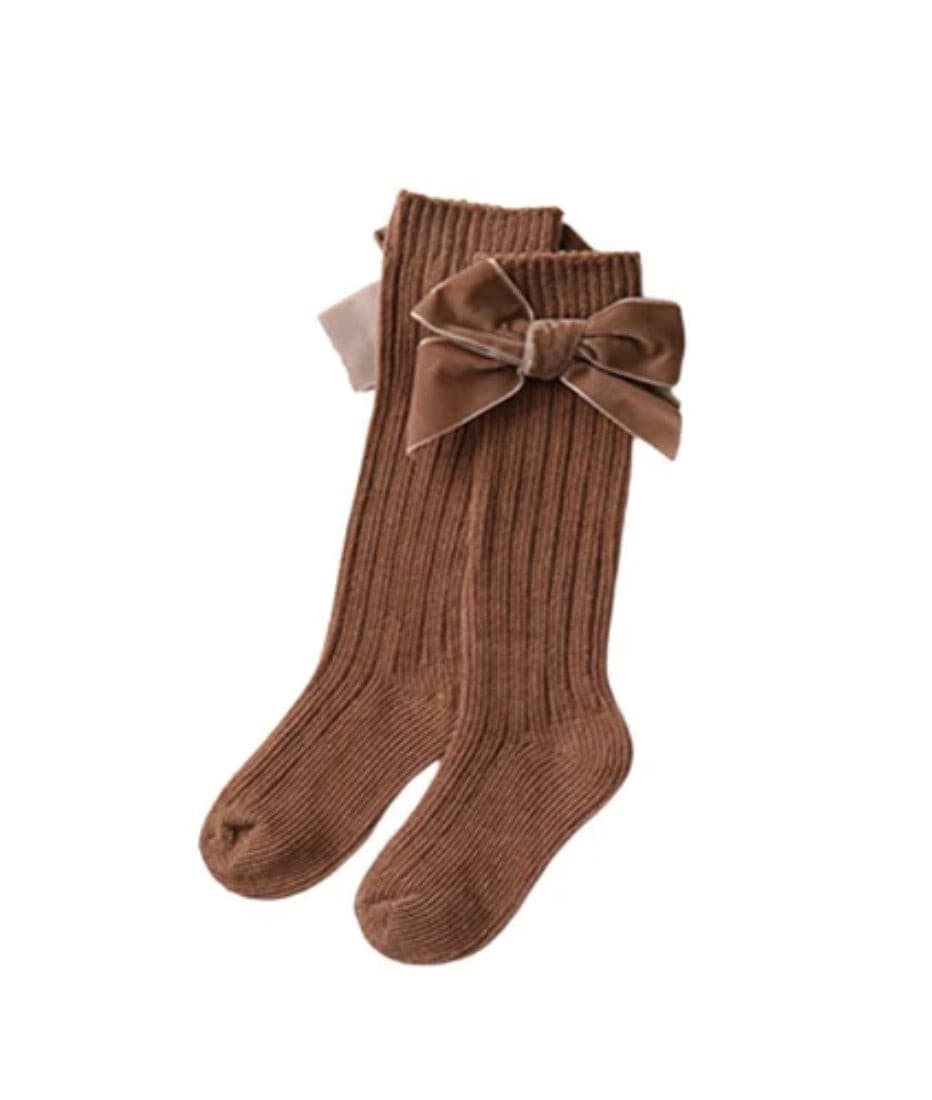 Valentina - Velvet Bow Baby Socks - Rust.