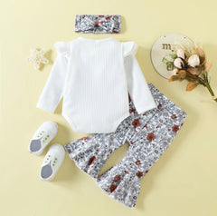 White Floral Flared Pants Set.