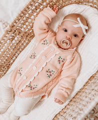 Emmaline Baby Girls Embroidered Cardigan Romper.