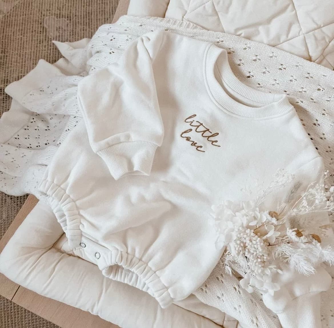 Little Love Baby Embroidered Sweater Romper.