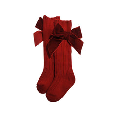 Valentina - Velvet Bow Baby Socks - Deep Red.