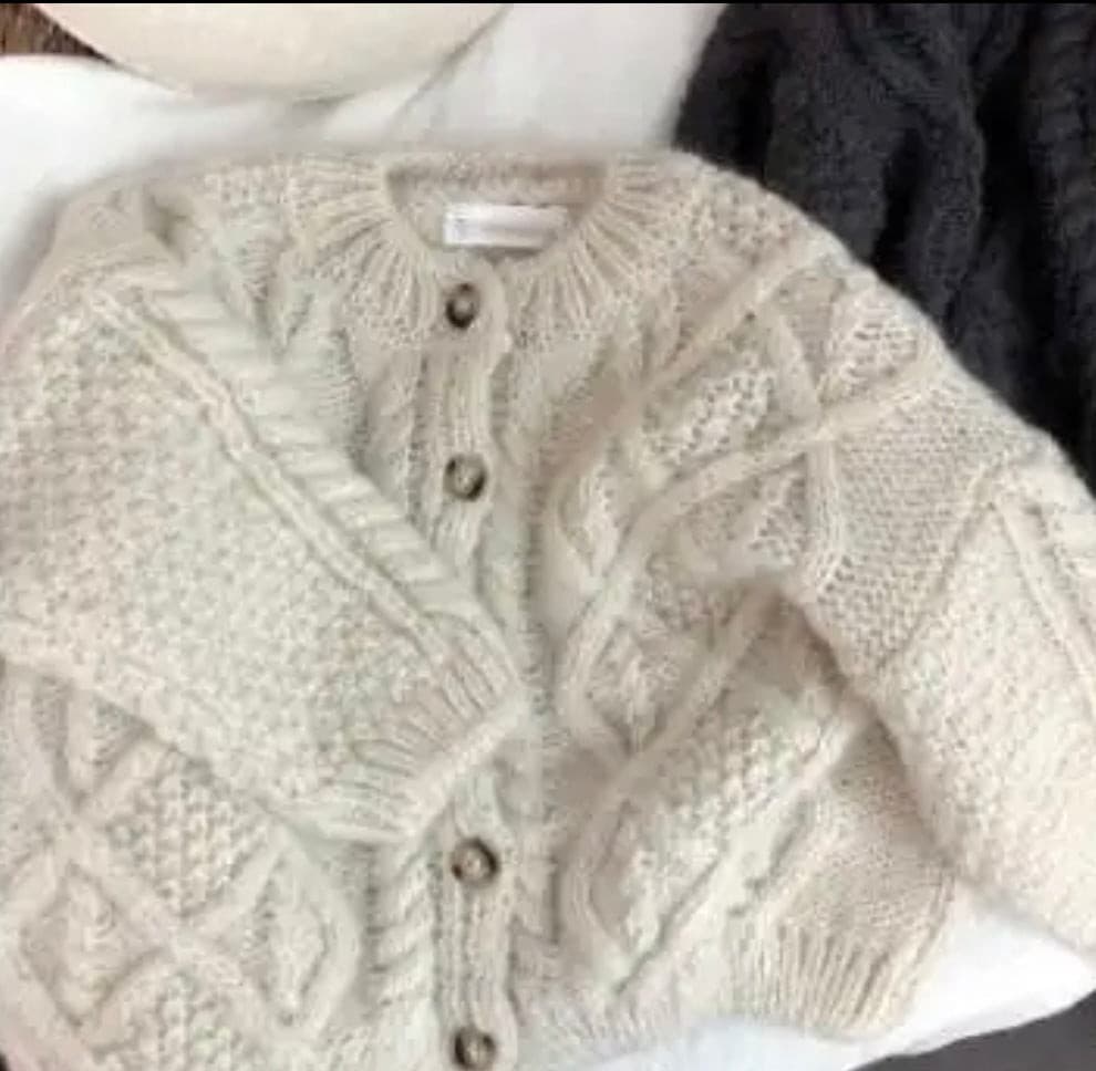 Knitted Crochet  Cardigan Jumper - Oatmeal.