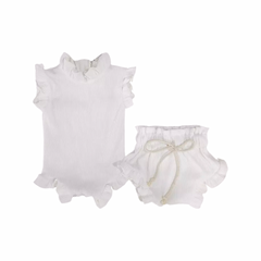 Baby Girls Short Sleeve Romper 2 piece Set, Soft Waffle Cotton.