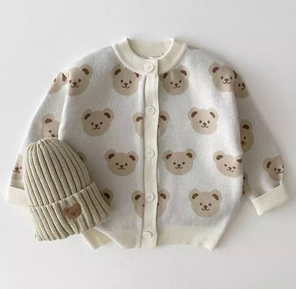 Knitted Teddy Bear Cardigan - Milk.