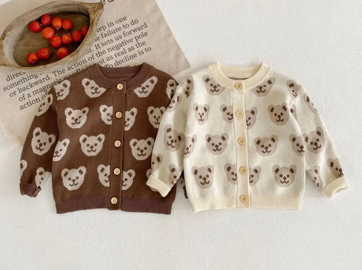 Knitted Teddy Bear Cardigan - Milk.