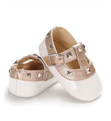 Baby Patent Studded T-Bar Shoes  - White.