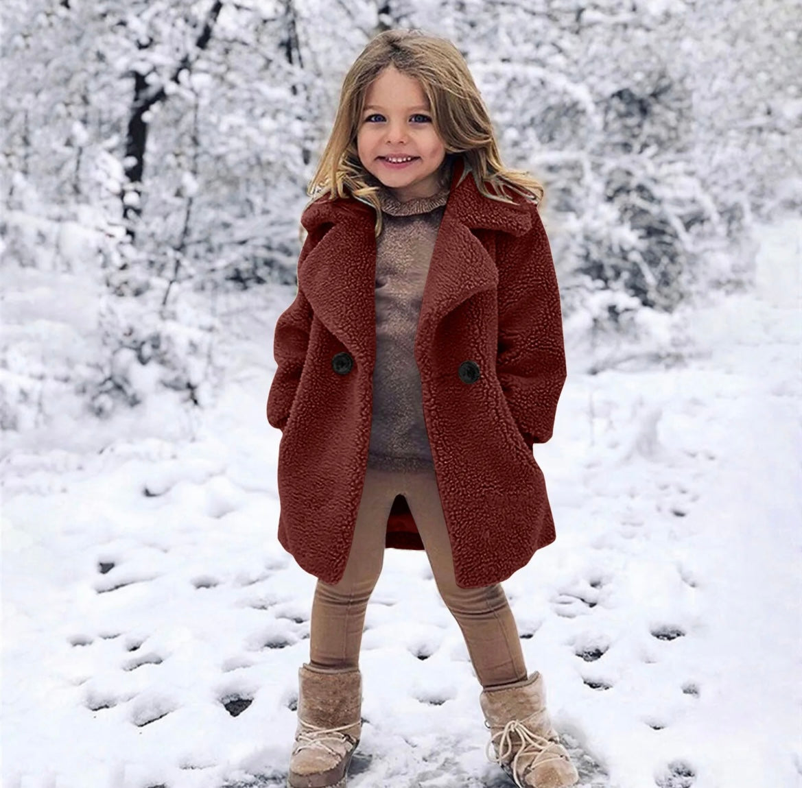 Girls Sherpa Coat - Chocolate.