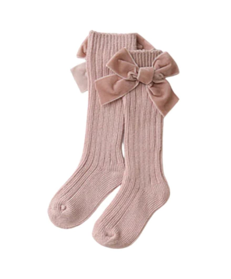 Valentina - Velvet Bow Baby Socks - Dusty Pink.